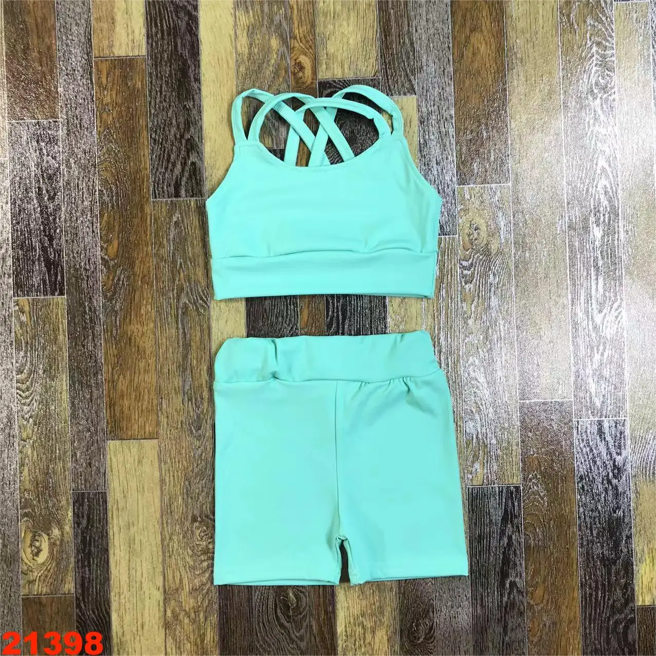 Custom Embroidery Kids Sport Set Elastic Waistband Solid Colors Cross Strap Kids Girls Yoga Outfit Wear Baby Sport Yoga Set - Image 2