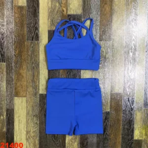 Custom Embroidery Kids Sport Set Elastic Waistband Solid Colors Cross Strap Kids Girls Yoga Outfit Wear Baby Sport Yoga Set