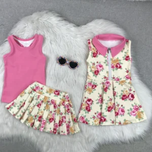 Pink Floral Tank Top and Skorts Active Sport Set for Toddler Girls Baby Yoga Dress Clothing Sweet Style Fitness Wear