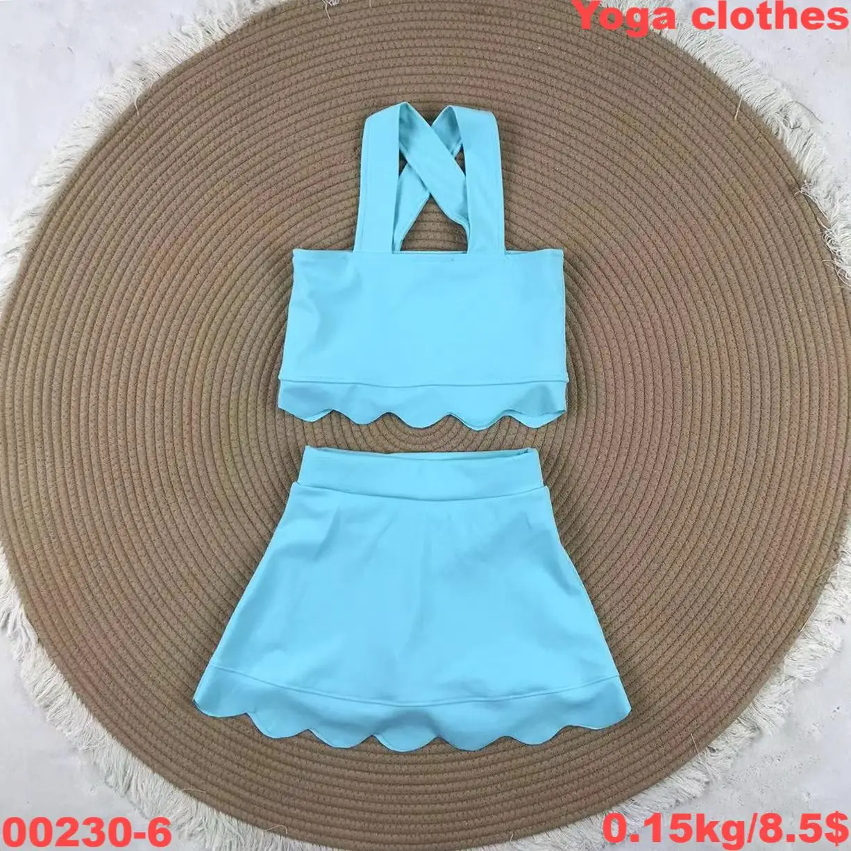 Wholesale 2-Piece Summer Sports Clothing Set for Girls Athletic Yoga Tank & Printed Skirt for Kids' Sports Pure Color - Image 2