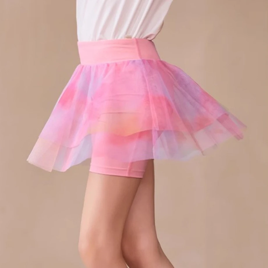 Mesh Kid Tennis Skirts with Shorts Gradient Yoga Pant Skirt Girls Sportswear Breathable Dance Gym & Workout Sports Skort Fitness