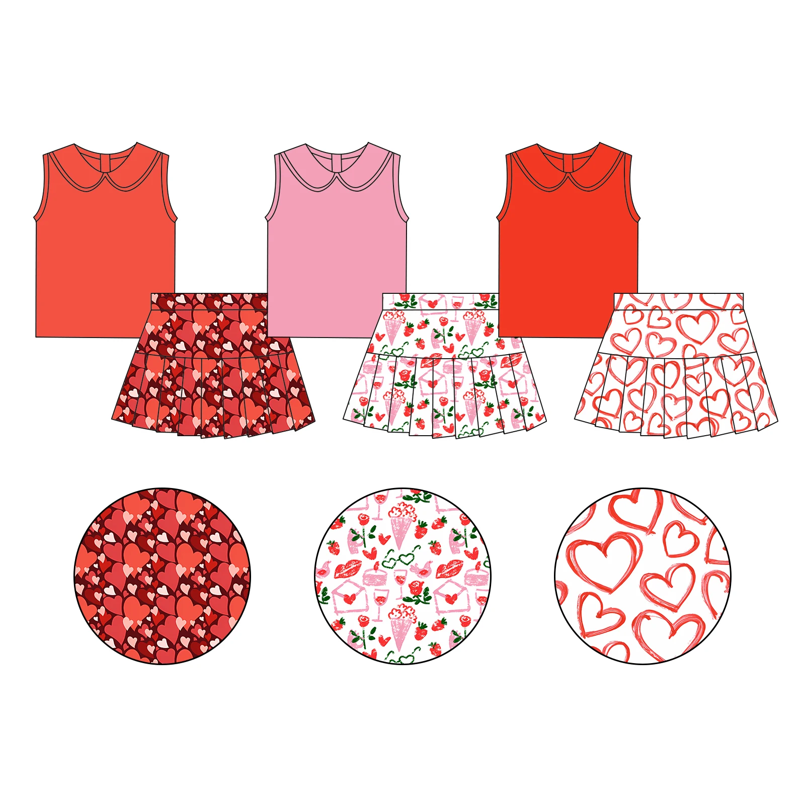 Valentine's Day New Design Kids Gym Yoga Wear Children Two Pieces Sets Sports Wear Girl Workout Athletic Skirts Outfits
