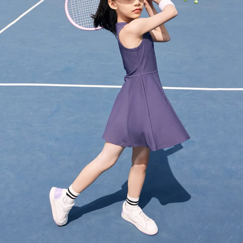 Summer Toddler Girls Workout Clothes Sleeveless Kids Vest Yoga Wear Dress Solid Color Kids Fitness Yoga Wear Dresses for Girls - Image 3