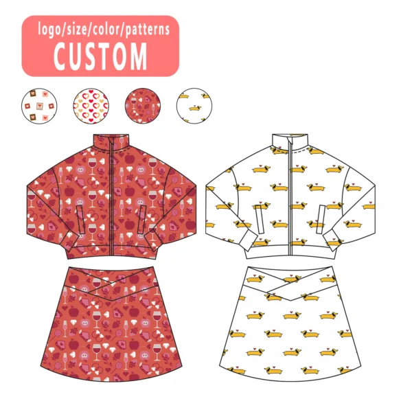 Boutique Sports Valentine's Day Athletic Outfit Kid Girl Sets Yoga Casual Wear Plus Size Girls Jacket and Shorts Sets