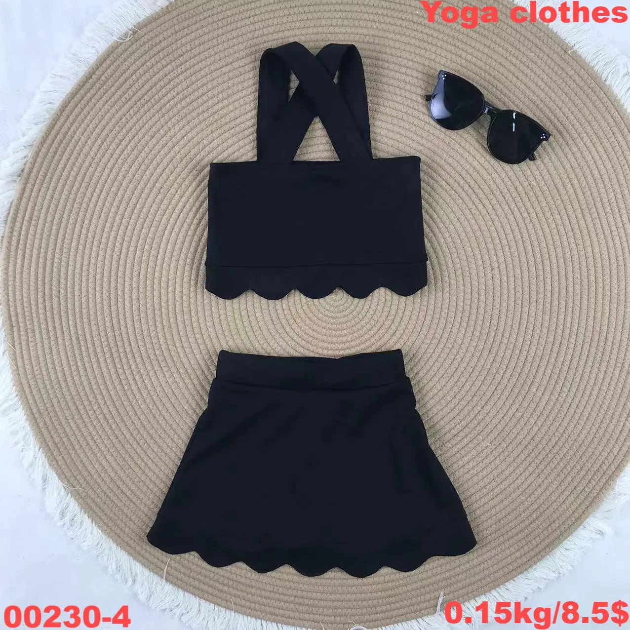 Wholesale 2-Piece Summer Sports Clothing Set for Girls Athletic Yoga Tank & Printed Skirt for Kids' Sports Pure Color - Image 4