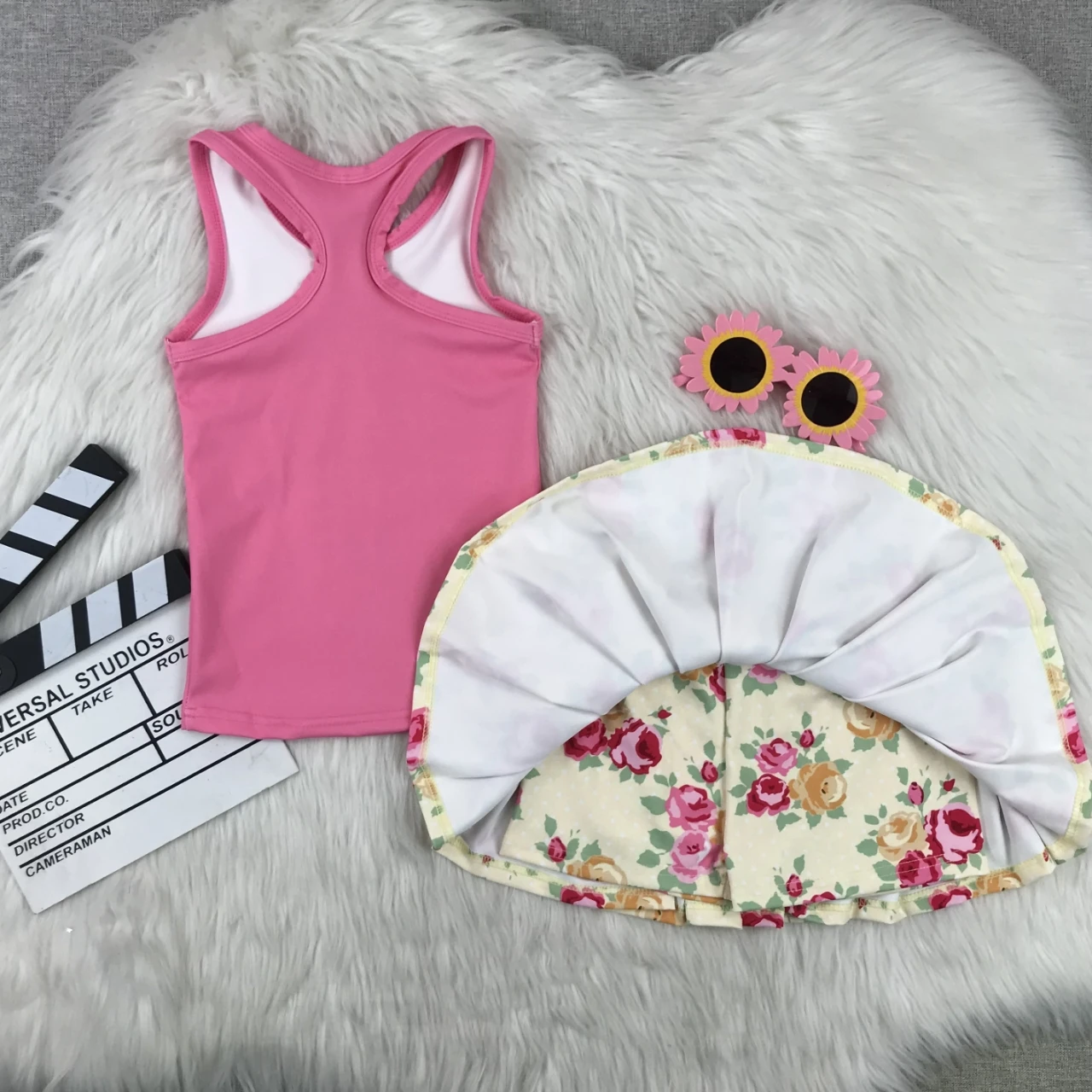 Pink Floral Tank Top and Skorts Active Sport Set for Toddler Girls Baby Yoga Dress Clothing Sweet Style Fitness Wear - Image 5