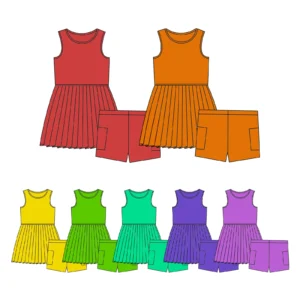 Custom Girls Two-Piece Set Solid Color Short Puff Sleeve Tops Shell Craft with Ruffles Casual Short Outfits for Baby Girls