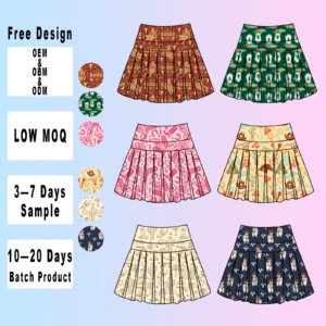 Custom Logo Girl Yoga Wear Kids Fitness Running Gym Sports Skorts with Shorts Girls Workout Skirts Floral Causal Sports Skirts