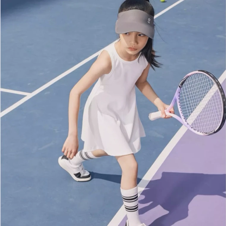 Ready to Ship Solid Color White Children's Fitted Yoga Tank Dress Casual Gym Running Fitness Kids Clothing Baby Girls Sportswear