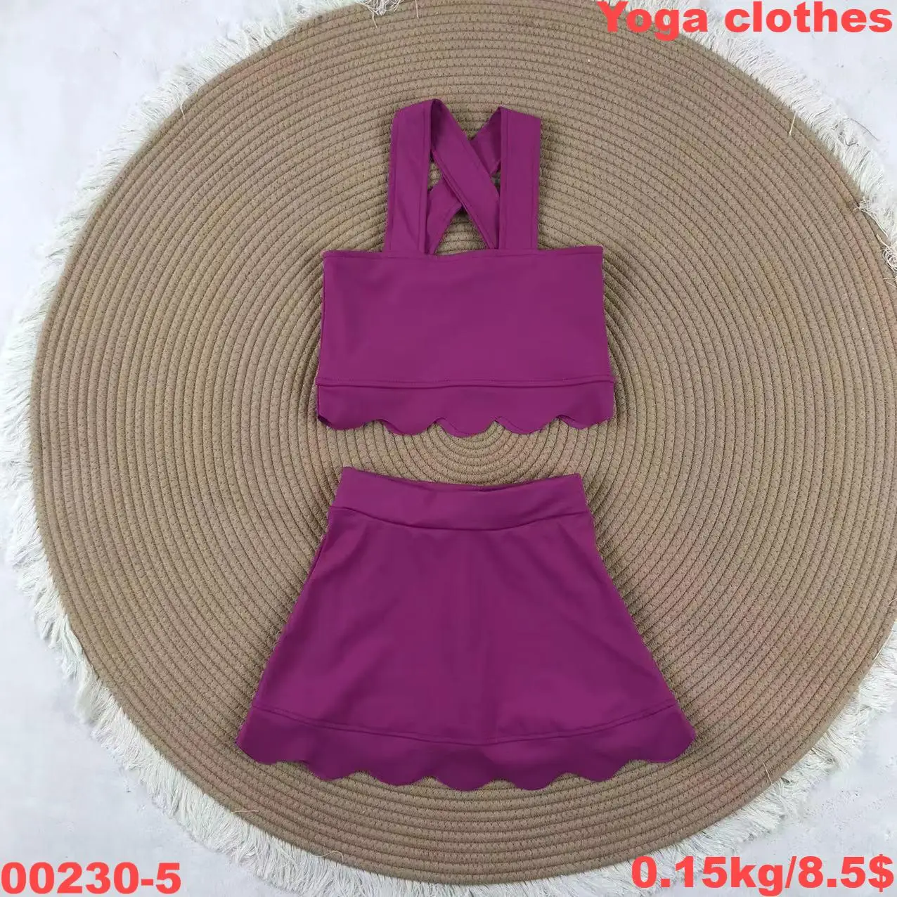 Wholesale 2-Piece Summer Sports Clothing Set for Girls Athletic Yoga Tank & Printed Skirt for Kids' Sports Pure Color - Image 3