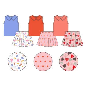 Girls Yoga Set Sleeveless Top with Placket Frill and Wave Hem Skirt Built in Shorts Low MOQ Custom