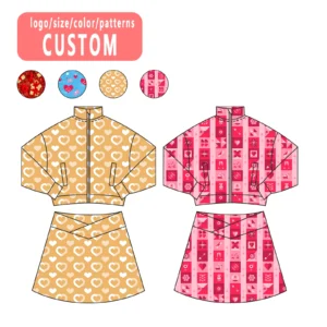 Long Sleeve Baby Girl Yoga Kids Clothes Sports Fitness Yoga Wear Girls Valentine's Day Custom Color Kids Skirt Sets for Girls