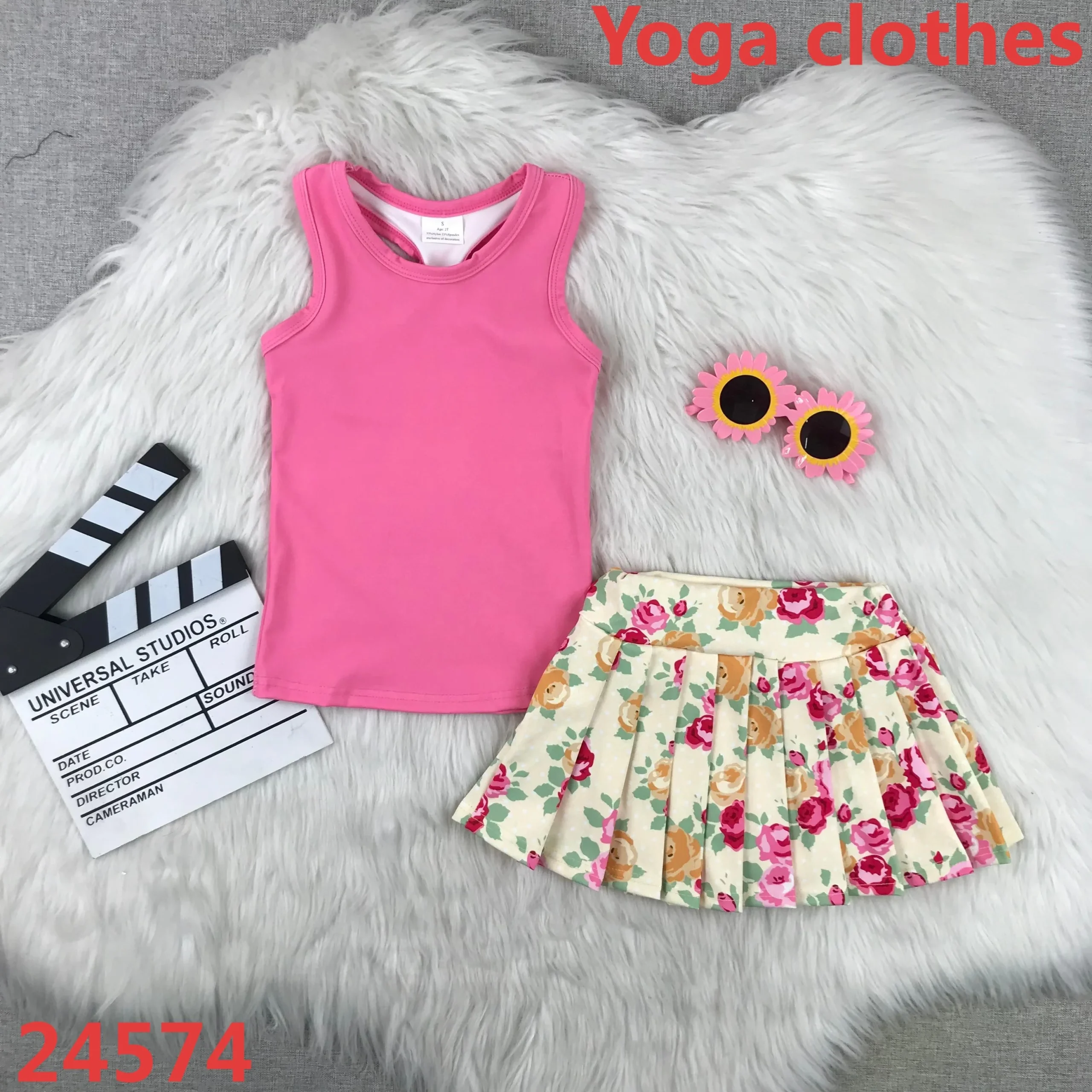 Kids Matching Solid Pink Yoga Clothing Sets for Girls Eco-Friendly Factory Wholesale Price - Image 2