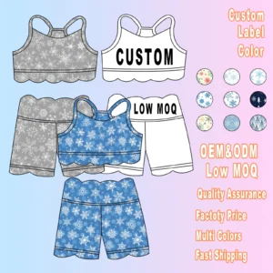 Wholesale Low MOQ Kids Yoga Wear Summer Children Clothing Custom Printed Tween Girl Active Wear Leggings Kids Yoga Set