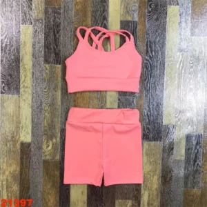 Simple Design Toddler Girl Fitness Wear Outfit Nylon Solid Colors Cross Strap Active Wear Sport Set for Kids Baby Yoga Clothings