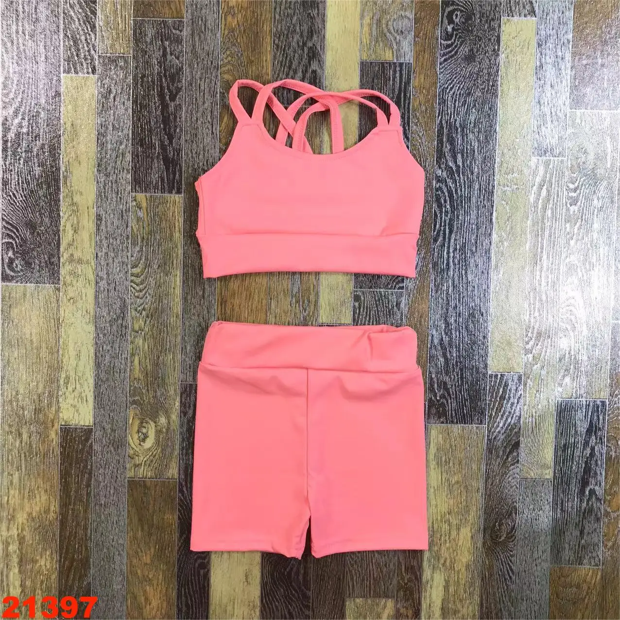 Simple Design Toddler Girl Fitness Wear Outfit Nylon Solid Colors Cross Strap Active Wear Sport Set for Kids Baby Yoga Clothings