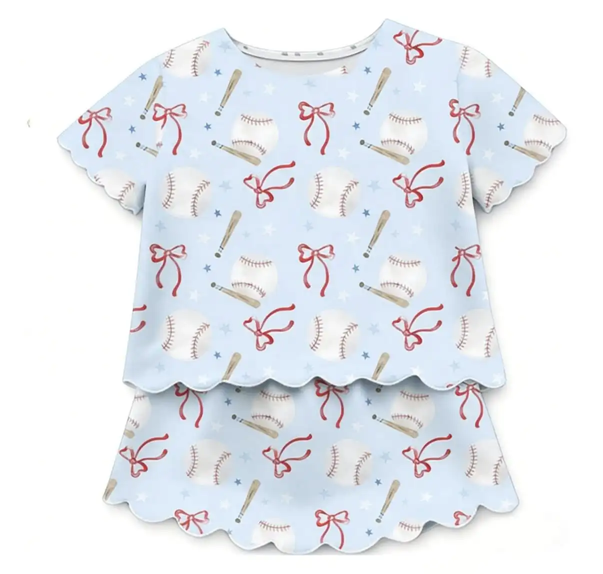 OEM Custom Yoga Clothes Girls Yoga Clothing Sets Girls Clothes Suit Short Sleeve Shorts Kids Clothes Scallop Design Outfit - Image 3