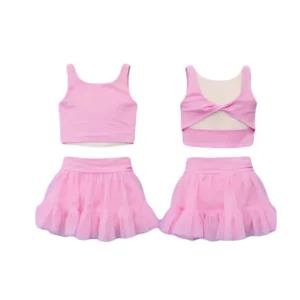 Children Yoga Clothing Sets Girls  Clothes Suit Sleeveless Outfits Custom Girls Athletic Clothes Kids Tulle Skirt Sets