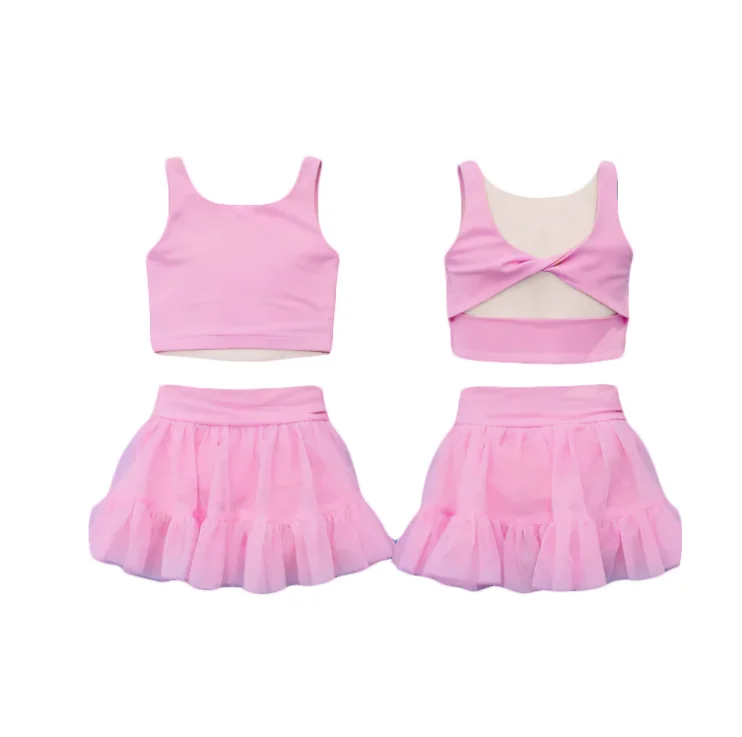 Children Yoga Clothing Sets Girls Clothes Suit Sleeveless Outfits Custom Girls Athletic Clothes Kids Tulle Skirt Sets