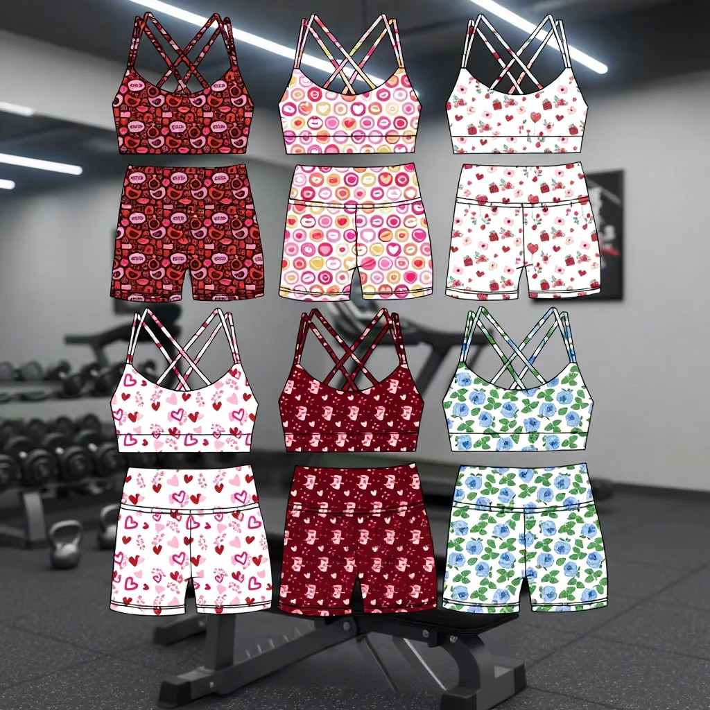 Custom Printing Sleeveless Fitness Vest Shorts Activewear Set for Girls Quick-Drying Casual Running Yoga Set for Children