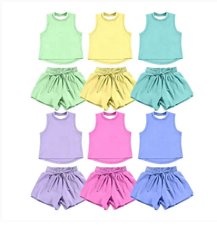 Custom Kids Fitness Clothing Wholesale Girls Clothes Gym Activewear 2 Piece Athletic Wear Sets Yoga Scallop Suit Set for Girls - Image 2
