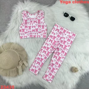 Girls' Yoga Clothing Printed Top Pleated Skort with Leggings Liner Custom Logo Kids Sports Wear Kids Yoga Sets