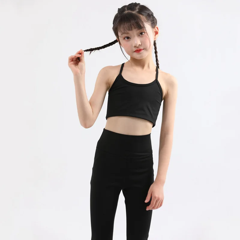 Black Color Ready to Ship Items Long Sleeve Yoga Set Fashion Yoga Set Kids Gym Set Active Wear Tennis Children Dress