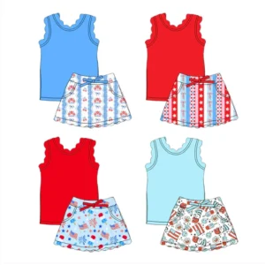 Custom Kids Fitness Clothing Wholesale Girls Clothes  Gym Activewear 2 Piece Athletic Wear Sets Yoga Scallop Suit Set for Girls