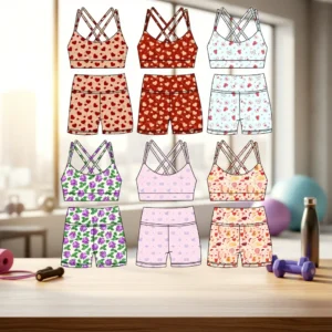 Print Color Athletic Wear for Kids Girls High Waisted Sport Short Yoga Custom Dance Team Logo Active Top