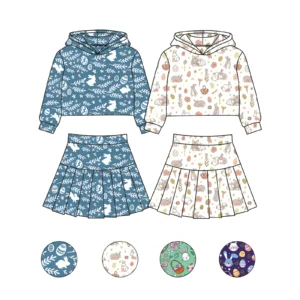 Custom Fashionable Long-Sleeve Hooded Top and Skirt Yoga Activewear Set Girls Clothing
