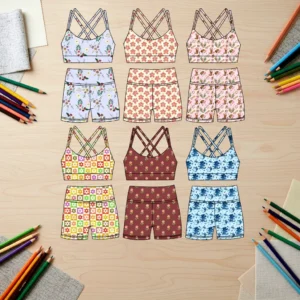 Custom Yoga Sets Nylon Spandex Kids Boutique Clothing Quick Dry Breathable Anti-Static Summer Wholesale Girls Athletic Shorts