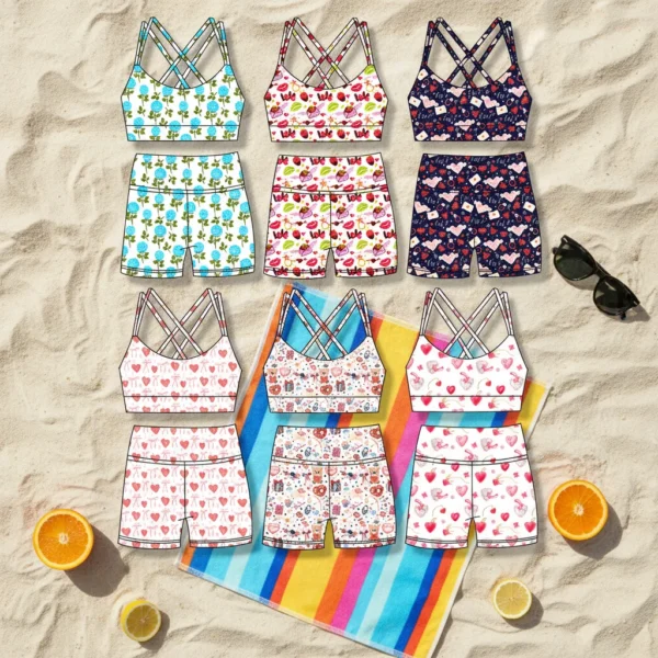 Boutique Popular Custom Baby Girls Clothing Set Sleeveless Cool Summer Cute Knitted Kids Yoga Sports Children Athlentic Wear