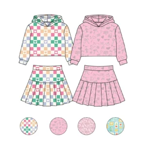Girls Yoga Two Piece Long Sleeve Skirt Set OEM ODM Custom Kids Summer Casual Print Eco-Friendly Matching Outfits