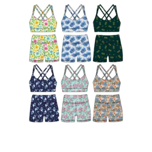 Girls Sports Cross Back Cutout Yoga Shorts Set Active Wear Kids Custom Colours Sportswear Suit Girls Summer