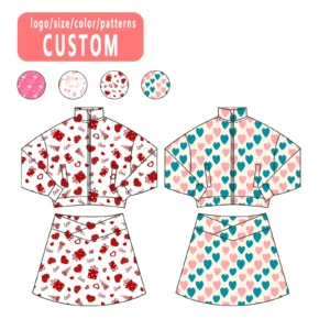 Custom Long Sleeved Jacket + Short Skirt 2-Piece Set Girls Quarter Zip Yoga Casual Summer Eco-Friendly Kids Athletic Wear