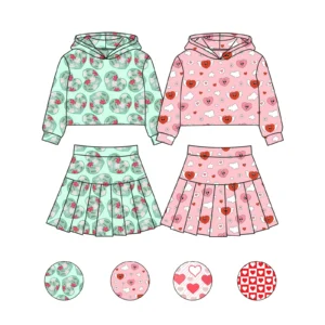 Girls Yoga Print Two Piece Set OEM ODM Custom Skirt Sportswear Toddler Casual Eco-Friendly Summer Long Sleeve Valentine's Day