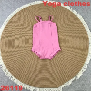 Fashion Girls Yoga Sportswear Strap Leotard Stretchy Fabric Kids Gymnastics Unitard Scalloped Edge Breathable Custom Colors Pink