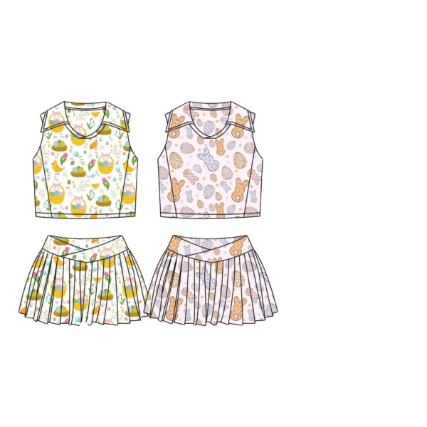 Boutique Custom Easter Print Kids Clothes Baby Skirts Shorts Set Girls Summer Yoga Clothes Sisters Wear Activities Set