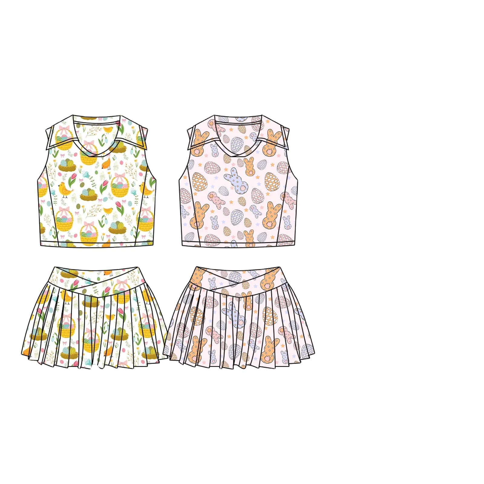 Boutique Custom Easter Print Kids Clothes Baby Skirts Shorts Set Girls Summer Yoga Clothes Sisters Wear Activities Set
