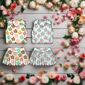 Floral Pattern Fitness & Yoga Wear Children's Girl Skirt Sports Track Suit Gym Clothing Youth Yoga Sets for Kids