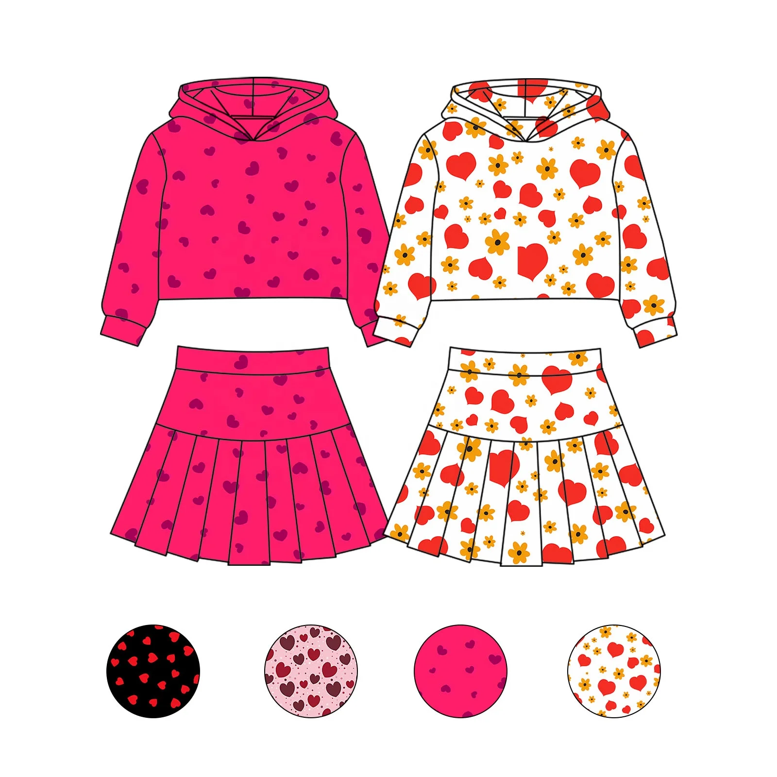 Girls Yoga Tennis Golf Two Piece Set OEM ODM Custom Skirt Set Sportswear Toddler Girl Valentine's Day Outfits Casual Summer