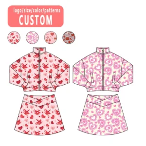 Girls Yoga Jacket & Skirt Set Two-Piece Children's Clothing Summer Eco-Friendly Long Sleeve Active Wear Print Customized Color