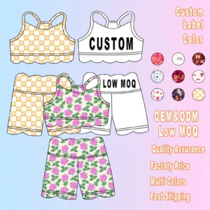 Fashion Custom Print Breathable Kids Active Clothes Toddler Yoga Sleeveless Shorts Sets Baby Girls Athletic Clothing Set Summer